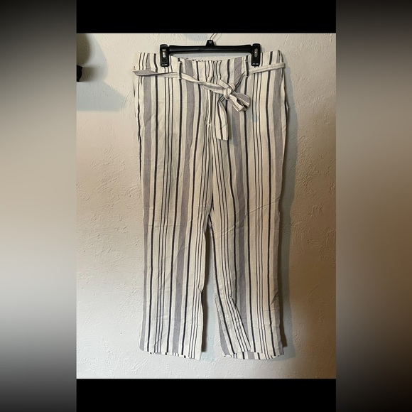 LOFT Stripped Linen Pants - Picture 1 of 6